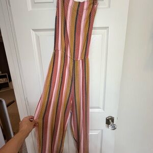 BNWT ROXY multicolor stripe pants romper with pockets and tie back.